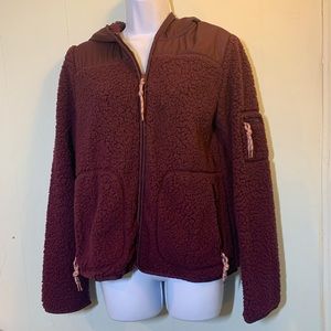 Prince & Fox Burgundy Sherpa Full Zip-up Fleece Hoodie Jacket size M